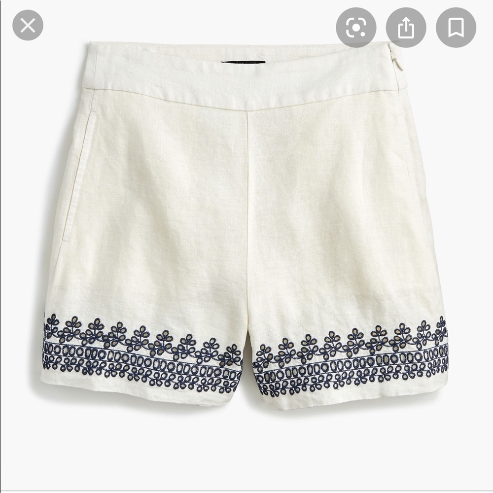 Embroidered Linen-Blend White Women's Shorts